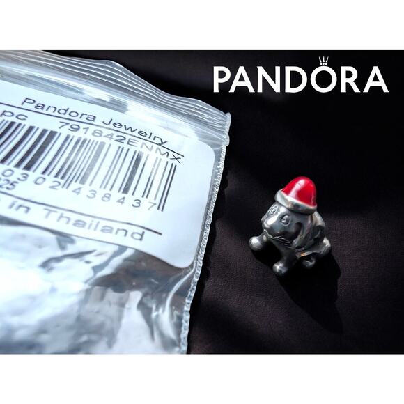 Pandora Holiday Dog Charm 791842ENMX Silver Enamel Santa Hat – NWOT - Picture 1 of 3